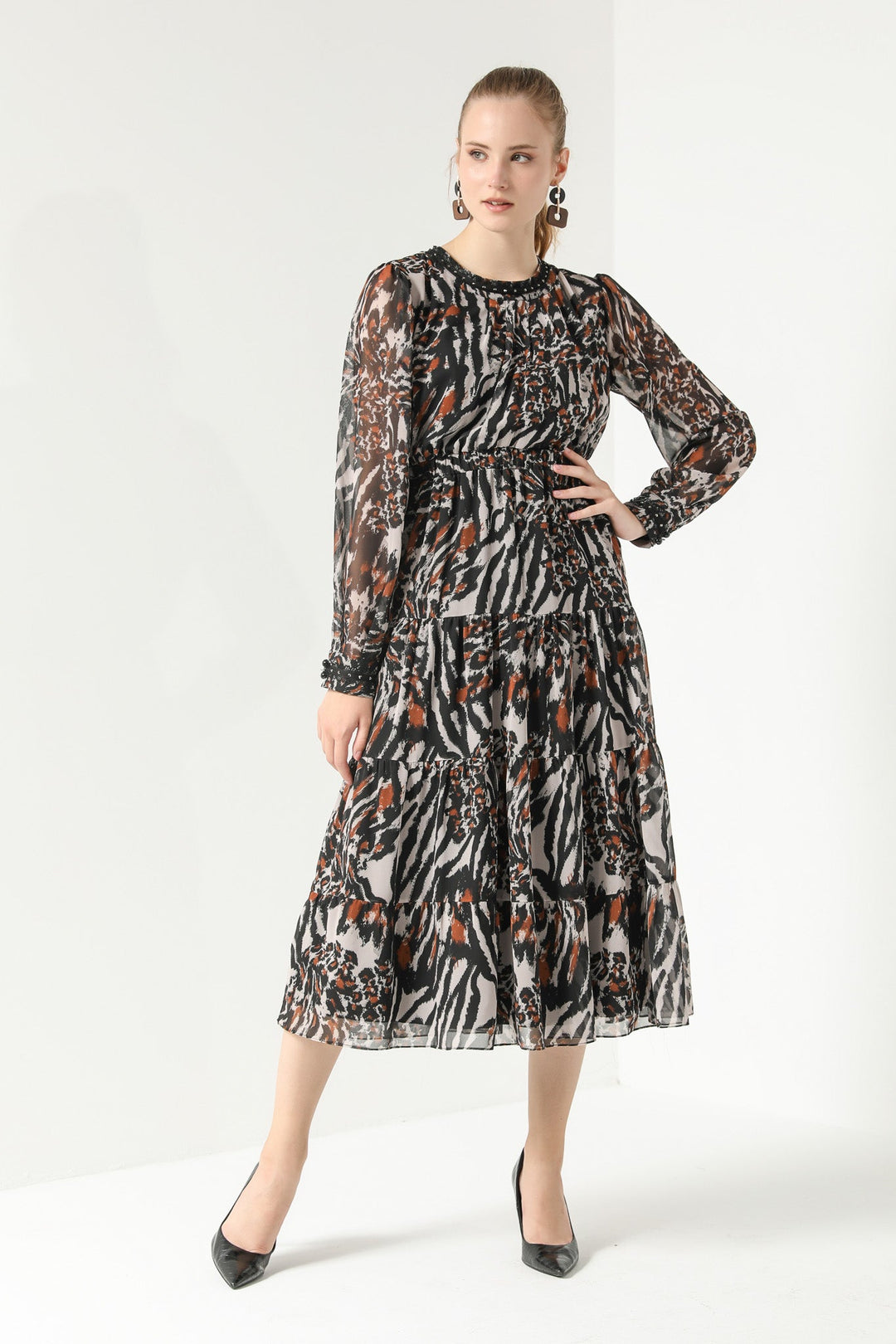 TIGER PRINT MIDI DRESS