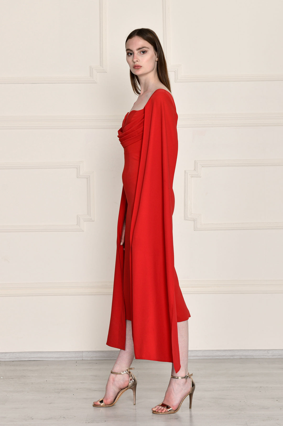 Midi Dress With Cape Sleeves