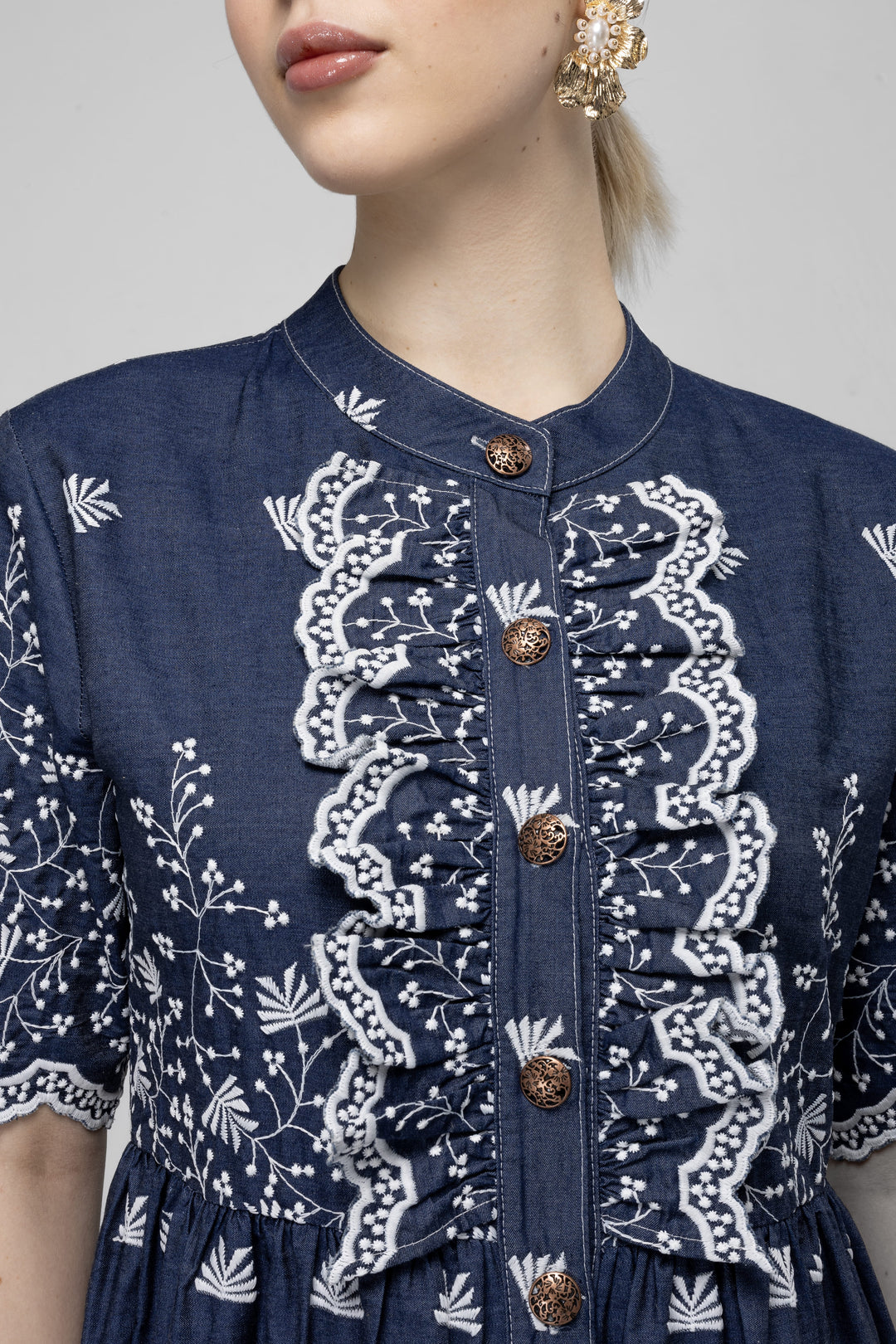 Midi Embroidered Shirt Dress